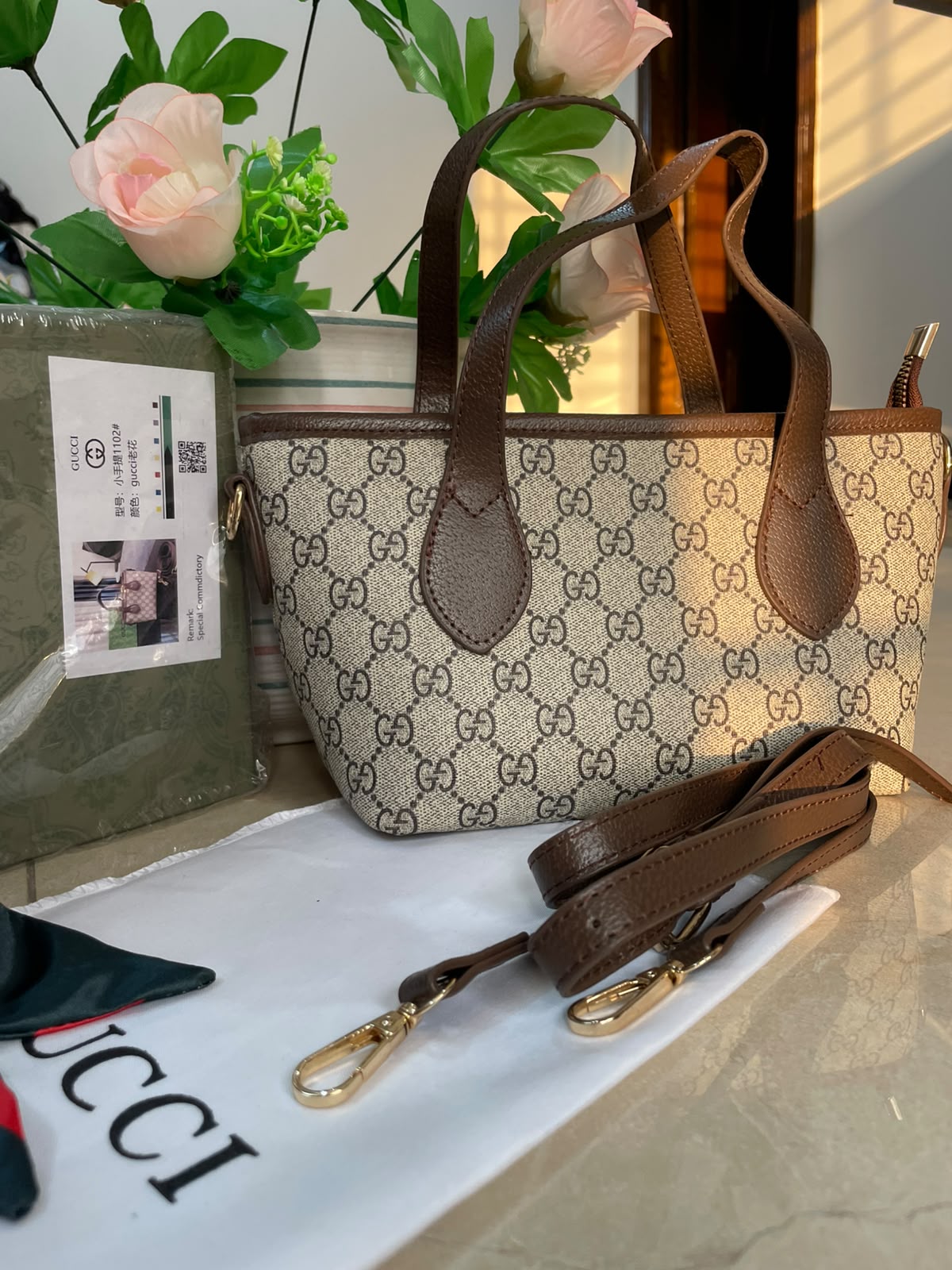 Gu€ci Mini Tote Bag - Brown Beige BOX PACKING